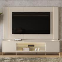 Conjunto Painel com Rack Bancada Switch MDP/MDF TV até 85 Polegadas LED Off White G77 - Gran Belo Conjunto Painel com Rack Bancada Switch MDP/MDF TV até 85 Polegadas LED Off White G77 - Gran Belo