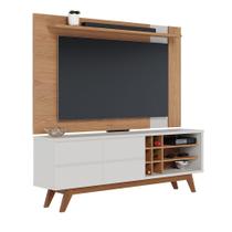 Conjunto Painel de Tv Brusque até 70 Polegadas + Bancada Canela c/ Nichos Garrafeiros Freijó/ Off White Matte - Bela Móv