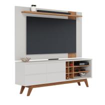 Conjunto Painel de Tv Brusque até 70 Polegadas + Bancada Canela c/ Nichos Garrafeiros Off White Matte/ Freijó - Bela Móv Conjunto Painel de Tv Brusque até 70 Polegadas + Bancada Canela c/ Nichos Garrafeiros Off White Matte/ Freijó - Bela Móv