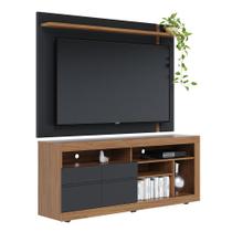 Conjunto Painel de Tv Brusque + Bancada Rack Gramado para Sala de Estar Tv até 70" Noce Milano/ Preto - Bela Móveis Conjunto Painel de Tv Brusque + Bancada Rack Gramado para Sala de Estar Tv até 70" Noce Milano/ Preto - Bela Móveis