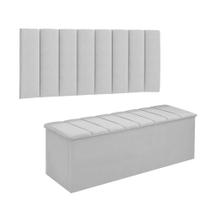 Conjunto Painel E Calçadeira Cancun Para Cama Box Casal 140 cm Suede Branco - DL Decor