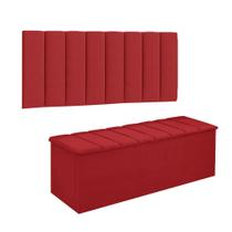 Conjunto Painel E Calçadeira Cancun Para Cama Box Casal 140 cm Suede Vermelho - DL Decor