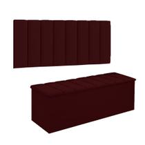 Conjunto Painel E Calçadeira Cancun Para Cama Box King 195 cm Suede Vermelho Bordo - DL Decor