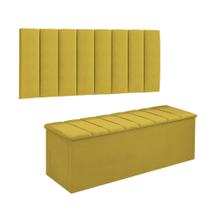 Conjunto Painel E Calçadeira Cancun Para Cama Box Solteiro 90 cm Suede Amarelo - DL Decor