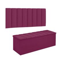 Conjunto Painel E Calçadeira Cancun Para Cama Box Solteiro 90 cm Suede Rosa Pink - DL Decor