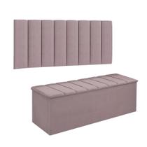 Conjunto Painel E Calçadeira Cancun Para Cama Box Solteiro 90 cm Suede Rosê - DL Decor