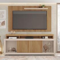 Conjunto Painel e Rack Bancada Toquio 180cm MDP Portas de correr Ripado Buriti/OffWhite G11-Gran Belo Conjunto Painel e Rack Bancada Toquio 180cm MDP Portas de correr Ripado Buriti/OffWhite G11-Gran Belo