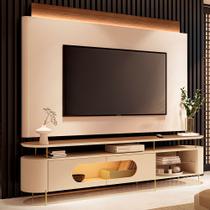 Conjunto Painel Nobre c/LED e Bancada Ária TV até 85 Polegadas Off White/Castanho G26 - HB Móveis Conjunto Painel Nobre c/LED e Bancada Ária TV até 85 Polegadas Off White/Castanho G26 - HB Móveis
