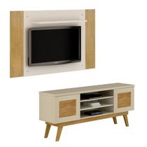 Conjunto Painel para Tv até 50 Polegadas Extensível América e Rack 2 Portas 3 Prateleiras Detroit Off White/Cinamomo