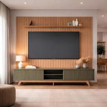 Conjunto Painel Ripado 250cm Tv até 85 Polegadas e Rack 220cm 4 Portas Pés Madeira Maciça Yescasa Marrom Freijó/Hortelã Conjunto Painel Ripado 250cm Tv até 85 Polegadas e Rack 220cm 4 Portas Pés Madeira Maciça Yescasa Marrom Freijó/Hortelã