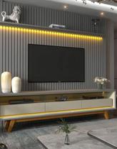 Conjunto Painel Ripado TV Até 85 E Rack Pés Madeira Duque Cor:Cinza