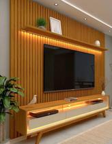 Conjunto Painel Ripado TV Até 85 E Rack Pés Madeira Duque Cor:Madeira Conjunto Painel Ripado TV Até 85 E Rack Pés Madeira Duque Cor:Madeira