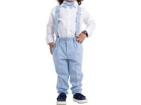 Conjunto Pajem Azul com Suspensório Calça e Manga Longa