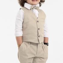 Conjunto Pajem Completo Colete, Camisa, Calça e Gravata Bege