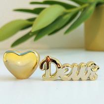 Conjunto Palavra Decorativa Deus + Coração metalizado Enfeite Mesa Casa Sala Rack Quarto Conjunto Palavra Decorativa Deus + Coração metalizado Enfeite Mesa Casa Sala Rack Quarto