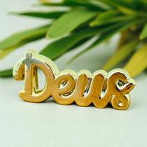 Conjunto Palavra Decorativa Deus + Coração metalizado Enfeite Mesa Casa Sala Rack Quarto