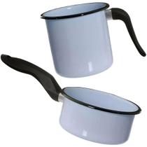 Conjunto Panela Esmaltada Ágata 1L e Leiteira 1,5L com Cabos em Nylon Esmaltados Silva Azul