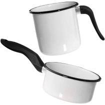 Conjunto Panela Esmaltada Ágata 1L e Leiteira 1,5L com cabos em Nylon Esmaltados Silva Branco Conjunto Panela Esmaltada Ágata 1L e Leiteira 1,5L com cabos em Nylon Esmaltados Silva Branco
