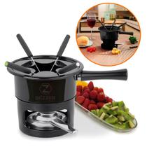Conjunto Panela Fondue Esmaltada Antiaderente 8 Pçs Base Fixa Viena Preto Fundi Queijo e Carne