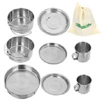 Conjunto Panela Inox 8 Peças Acampamento Pesca Camping Bolsa Conjunto Panela Inox 8 Peças Acampamento Pesca Camping Bolsa