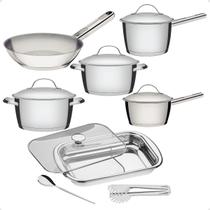 Conjunto Panela Inox Indução Assadeira Frigideira Allegra Tramontina 6 Peças