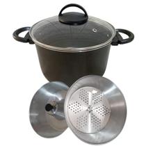 Conjunto Panela Multi Uso 3x1 Antiaderente Cozivapor Legumes Caldeirão Vermelho e Preto