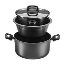 Conjunto Panela para Pudim 3 em 1 Antiaderente Superflon Forma Pudim Alças Antitérmico Capacidade para 3,2L MTA - 8968