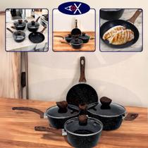 Conjunto Panelas 04 peças Antiaderente com Tampa de Vidro Preto e Marrom Cozinha Conjunto Panelas 04 peças Antiaderente com Tampa de Vidro Preto e Marrom Cozinha