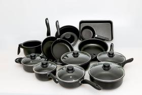 Conjunto Panelas 13 Peças Antiaderente Teflon Tampa Vidro - Preto