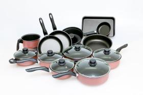 Conjunto Panelas 13 Peças Antiaderente Teflon Tampa Vidro - Rose