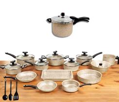 Conjunto Panelas 17 Pc Antiaderente Panela Pressão 4,5l Marfim