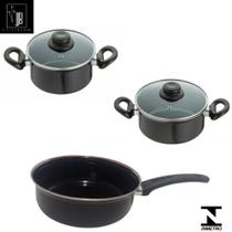 Conjunto Panelas 3 peças Preto Indução Cooktop Elétrico á gás