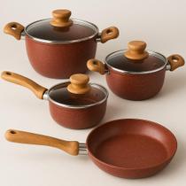 Conjunto Panelas 4 Panelas 3 Tampas Revestimento Granito Camada Dupla Granito