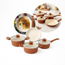 Conjunto Panelas 4 Peças Indução Cerâmica Antiaderente Fogão Gás Elétrico