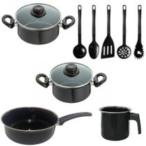 Conjunto Panelas 9 peças Preto Indução Cooktop Elétrico à Gás