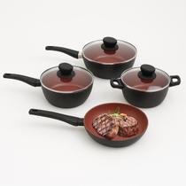 Conjunto Panelas Aluminio Antiaderente Tampa Vidro 04 peças