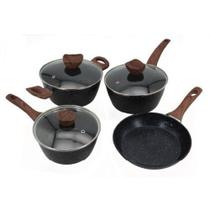 Conjunto Panelas Antiaderente 4 Pecas Tampa Vidro Cozinha Duravel Facil Limpeza Design Moderno Preto