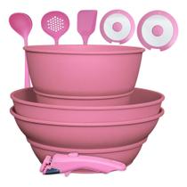 Conjunto Panelas Antiaderente Cabo Removível Tampa Indução