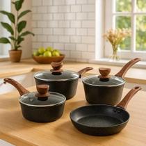 Conjunto Panelas Antiaderente com Tampa de Vidro 04 peças Preto