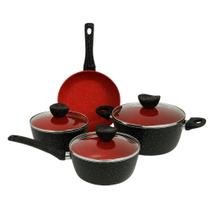Conjunto Panelas Antiaderrente Tampa Vidro Design Moderno Preto Vermelho Panela Cozinha