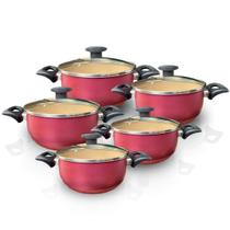 Conjunto panelas caçarola antiaderente 5 pçs cereja com bege tampa de vidro Conjunto panelas caçarola antiaderente 5 pçs cereja com bege tampa de vidro