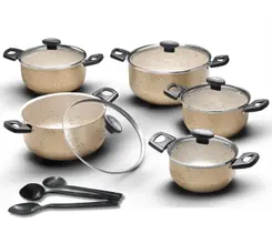 Conjunto Panelas Caçarolas 5 Peças Antiaderente Tampa Vidro