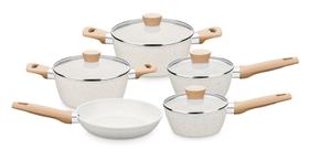 Conjunto panelas carmela vanilla 5 pcs aluminio forjado revestimento ceramic-flon creme mta