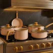 Conjunto Panelas Cerâmica Quality House Cabo Soft Touch Tampa de Vidro 5 peças Conjunto Panelas Cerâmica Quality House Cabo Soft Touch Tampa de Vidro 5 peças