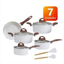 Conjunto Panelas Granada Vanilla Antiaderente CeramicLife Com Fundo De Indução Smart Plus - 7 Peças Conjunto Panelas Granada Vanilla Antiaderente CeramicLife Com Fundo De Indução Smart Plus - 7 Peças