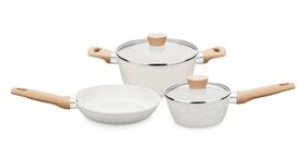 Conjunto panelas mta carmela vanila 3 pecas aluminio forjado revest ceramic-flon cor creme 8480