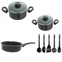 Conjunto Panelas Preta 8 Pçs Indução Cooktop Elétrico Á Gás