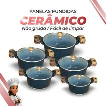Conjunto Panelas Revestimento Cerâmico Cinza interno Antiaderente Alumínio Fundido 5 Peças Azul Tampa De Vidro Conjunto Panelas Revestimento Cerâmico Cinza interno Antiaderente Alumínio Fundido 5 Peças Azul Tampa De Vidro