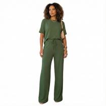Conjunto Pantalona Básico Plus Size Elegante Moletinho Aero Look Passeio Viajem