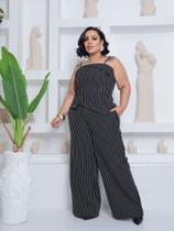 Conjunto Pantalona e blusa assimetrica Elegante Feminino Tecido Luis Thiw Plus Size 46 ao 50